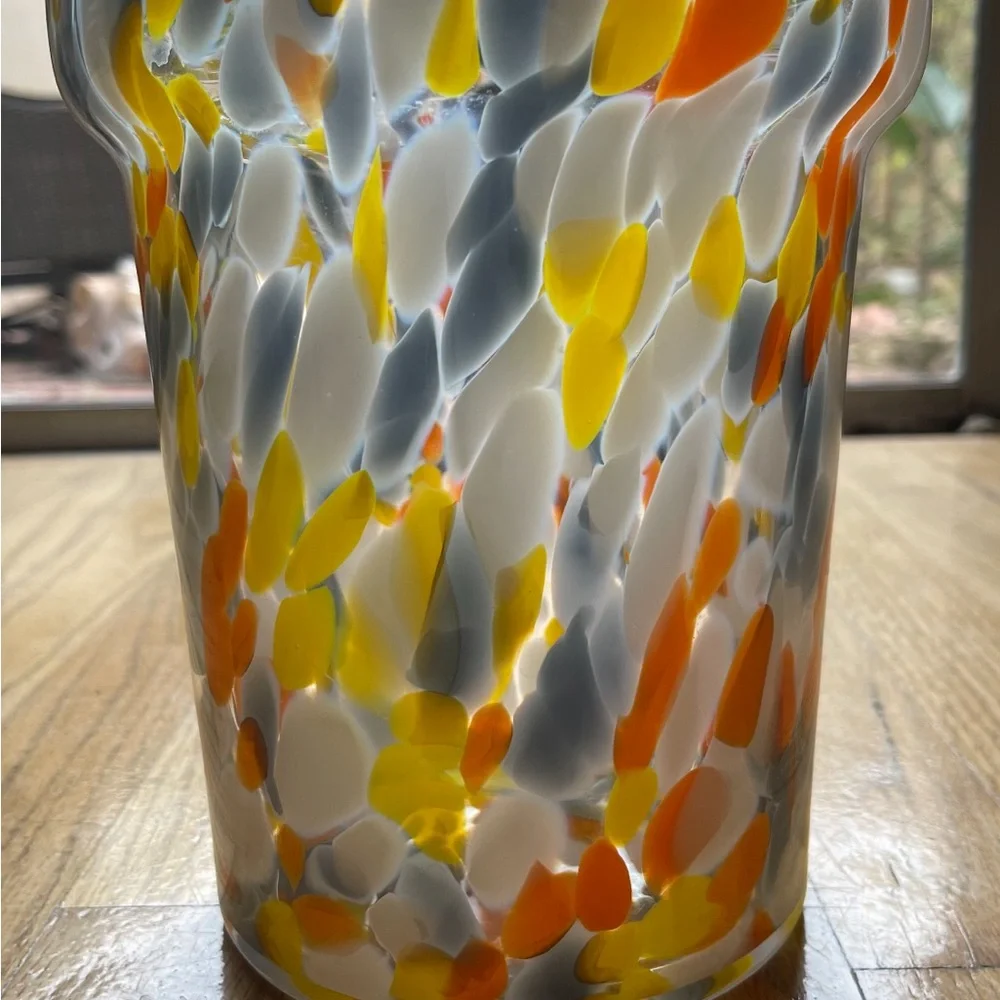 Snazzy Flawless Glass Vase / Candle Holder Gray White Orange Yellow Clear